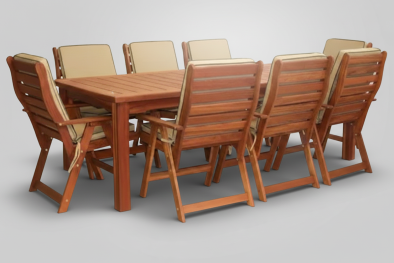 Solid Teak 8 Seater Dining Set with Beige cushions