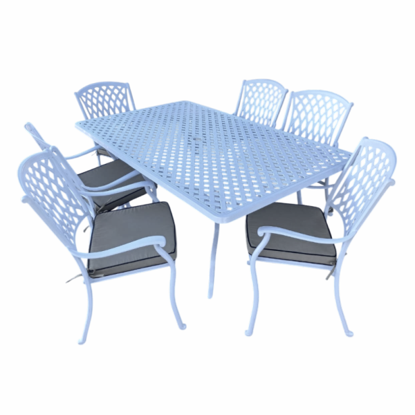 Aluminium Tuscan 6 Seater Dining Set White with Beige Cushions