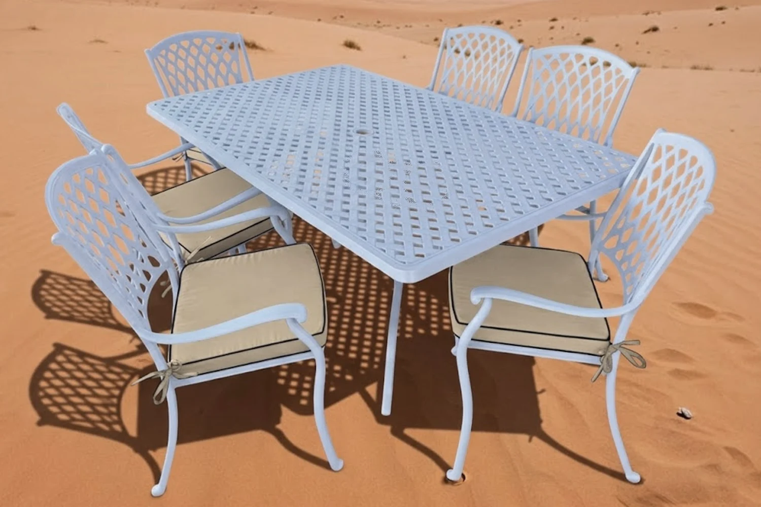Aluminium Tuscan 6 Seater Dining Set White with Beige Cushions