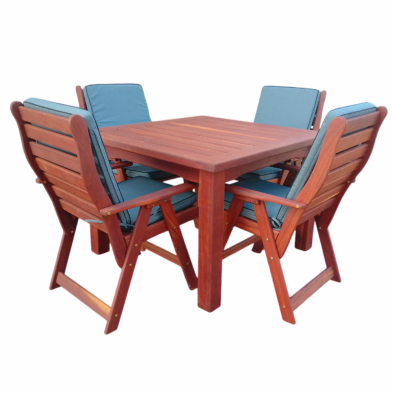 Zambezi Teak 4 Seater Patio Dining Set Special (1100mm Table & 4 Highback chairs)  - Including Charcoal Cushions