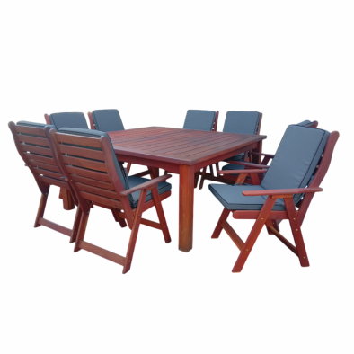 Zambezi Teak 8 Seater square dining set with Charcoal cushions