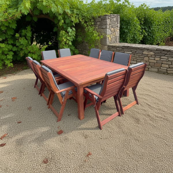 Solid Hardwood Teak 10 Seater Patio Dining Set Special (2400mm Table & 10 Highback Chairs) - Including Charcoal Cushions