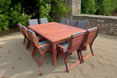 Solid Hardwood Teak 10 Seater Patio Dining Set Special (2400mm Table & 10 Highback Chairs) - Including Charcoal Cushions