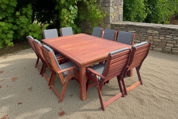 Solid Hardwood Teak 10 Seater Patio Dining Set Special (2400mm Table & 10 Highback Chairs) - Including Charcoal Cushions