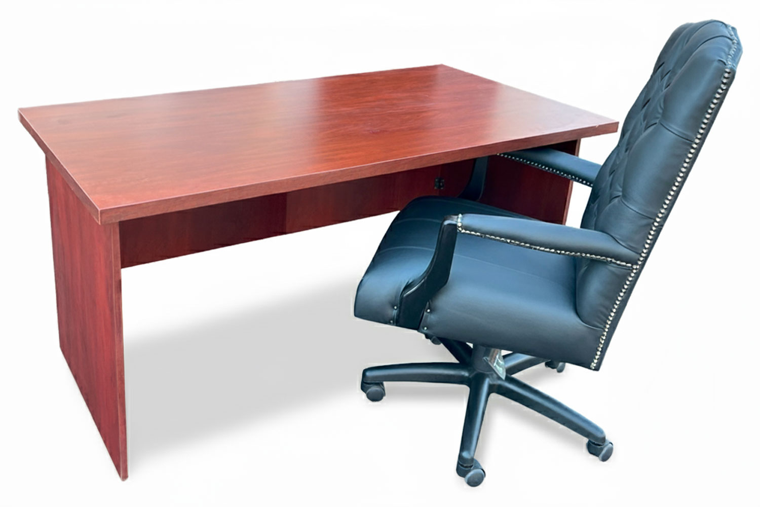 2 Piece Office Set Special (IQ Desk 1500, 1 Empire executive black genuine leather button chair) Royal Mahogany
