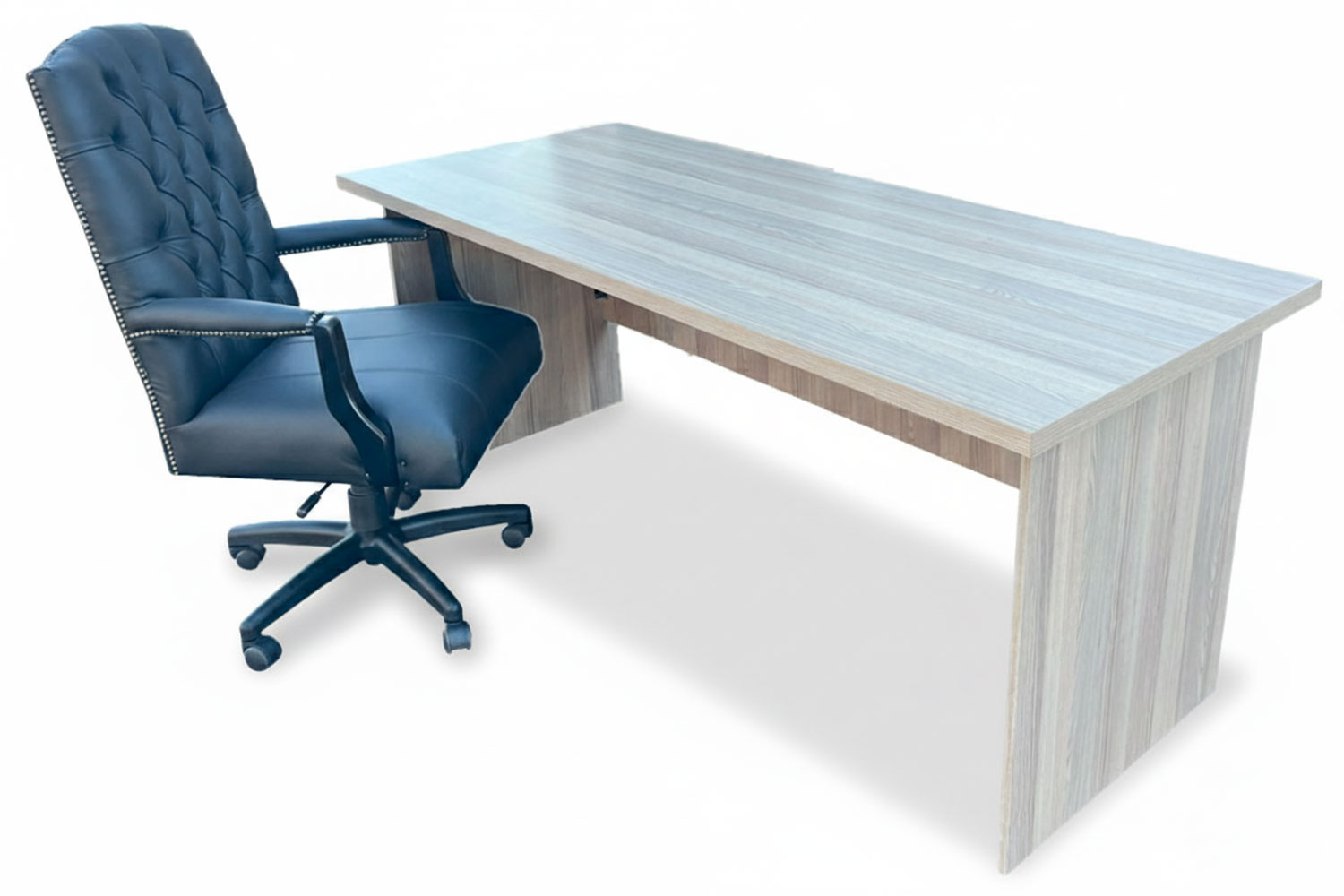 2-Piece-Office-Set-(IQ-Desk-1800,-1-Empire-executive-black-genuine-leather-button-chair)-Aged-Oak