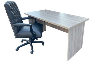 2 Piece Office Set Special (IQ Desk 1500, 1 Empire executive black genuine leather button chair & Mobile pedestal) Aged Oak