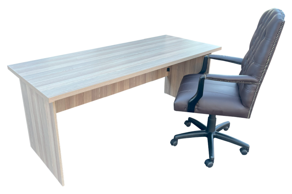 2 Piece Office Set Special (IQ Desk 1800, 1 Empire executive brown genuine leather button chair & Mobile pedestal) Aged Oak