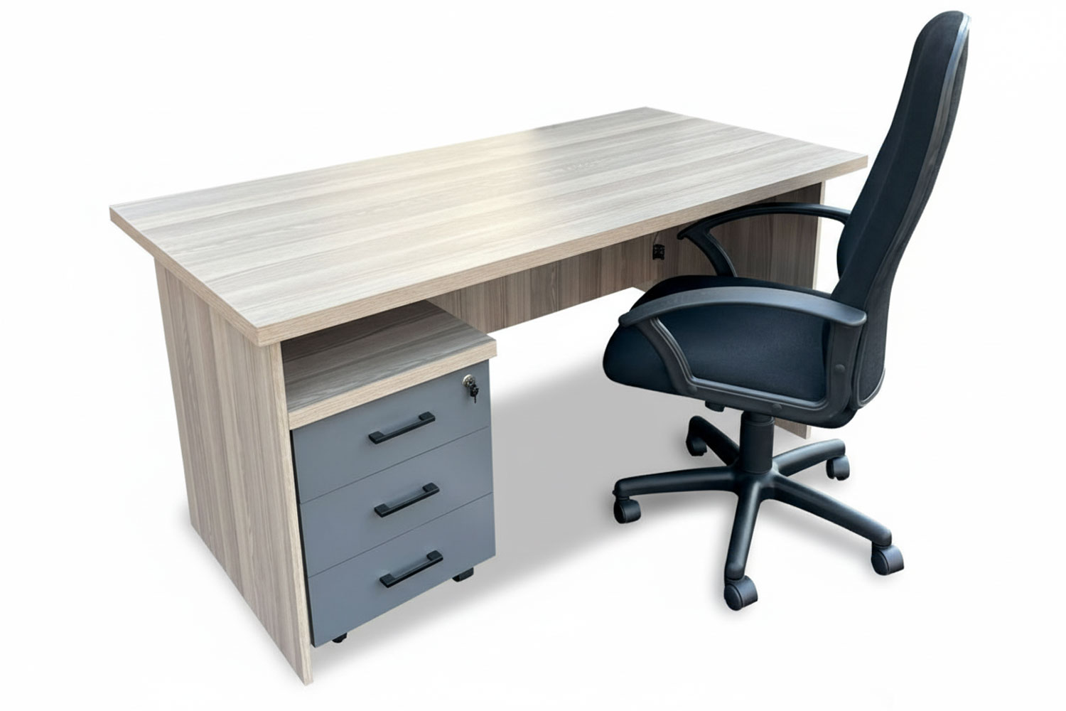 3 Piece Office Set Special (IQ Desk 1500, 1 Mono Highback chair & Mobile Pedestal) Aged Oak