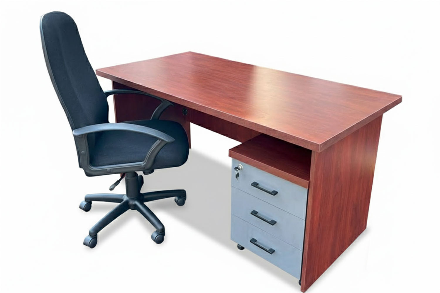 3 Piece Office Set Special (IQ Desk 1500, 1 Mono Highback chair & Mobile Pedestal) Royal Mahogany