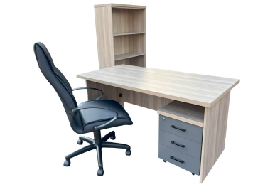 4 Piece Office Set Special (IQ Desk 1500, 1 Future Highback chair, IQ Bookcase & Mobile Pedestal) Aged Oak