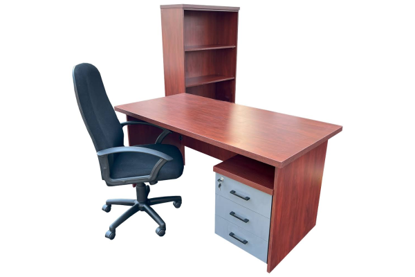 4 Piece Office Set Special (IQ Desk 1500, 1 Mono Highback chair, IQ Bookcase & Mobile Pedestal) Royal Mahogany