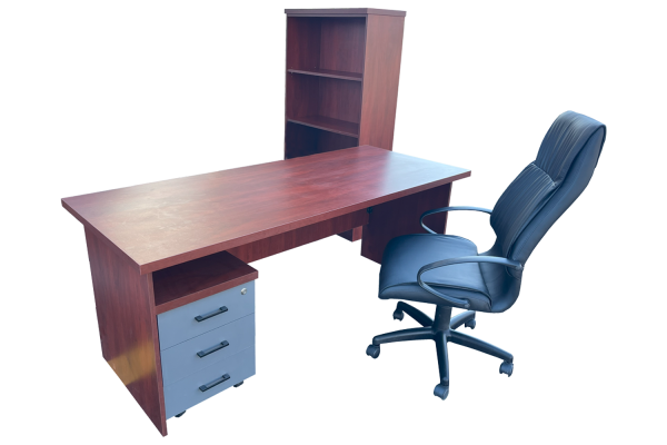 4 Piece Office Set Special (IQ Desk 1800, 1 Future High back Chair, Bookcase & IQ Mobile Pedestal) Royal Mahogany