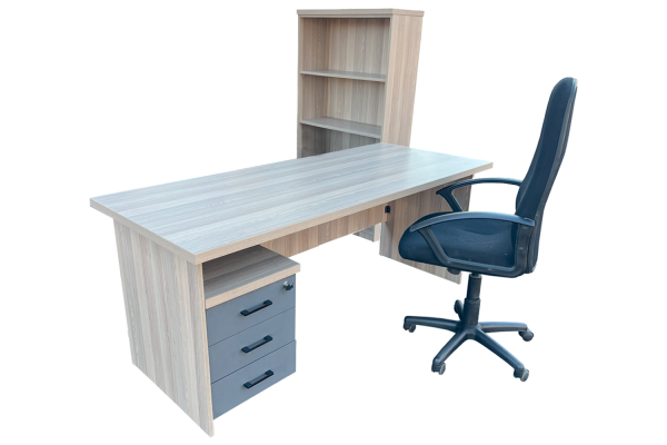 4 Piece Office Set Special (IQ Desk 1800, 1 Mono High back Chair, IQ Bookcase & IQ Mobile Pedestal) Aged Oak