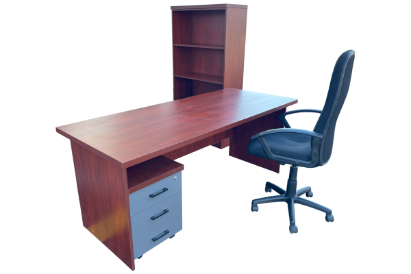 4 Piece Office Set Special (IQ Desk 1800, 1 Mono High back Chair, IQ Bookcase & IQ Mobile Pedestal) Royal Mahogany