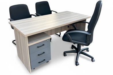 5 Piece Office Set Special (IQ Desk 1500, 1 Mono Highback chair & 2 Mono Vistors chairs & Mobile Pedestal) Aged Oak