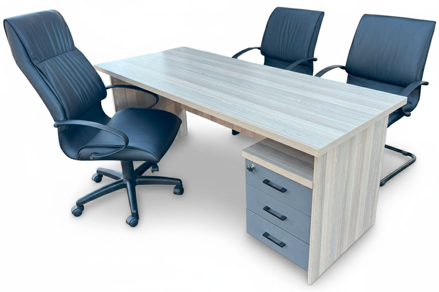 5 Piece Office Set Special (IQ Desk 1800, 1 Future High back Chair, 2 Future Visitors Chairs & IQ Mobile Pedestal) Aged Oak
