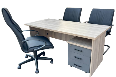 5 Piece Office Set Special (IQ Desk 1500, 1 Future Highback chair & 2 Future Vistors chairs & Mobile Pedestal) Aged Oak