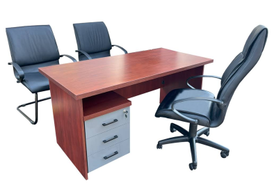 5 Piece Office Set Special (IQ Desk 1500, 1 Future Highback chair & 2 Future Vistors chairs & Mobile Pedestal) Royal Mahogany