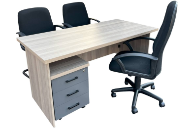 5 Piece Office Set Special (IQ Desk 1500, 1 Mono Highback chair & 2 Mono Vistors chairs & Mobile Pedestal) Aged Oak