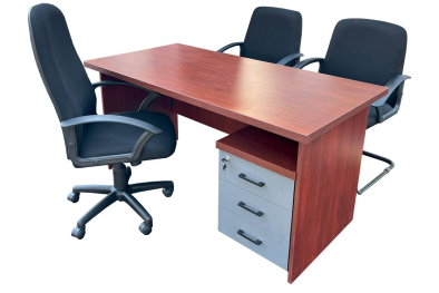 5 Piece Office Set Special (IQ Desk 1500, 1 Mono Highback chair & 2 Mono Vistors chairs & Mobile Pedestal) Royal Mahogany