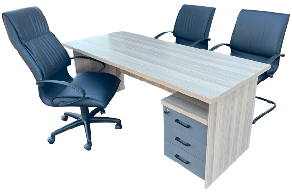 5 Piece Office Set Special (IQ Desk 1800, 1 Future High back Chair, 2 Future Visitors Chairs & IQ Mobile Pedestal) Aged Oak