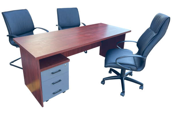 5 Piece Office Set Special (IQ Desk 1800, 1 Future High back Chair, 2 Future Visitors Chairs & IQ Mobile Pedestal) Royal Mahogany
