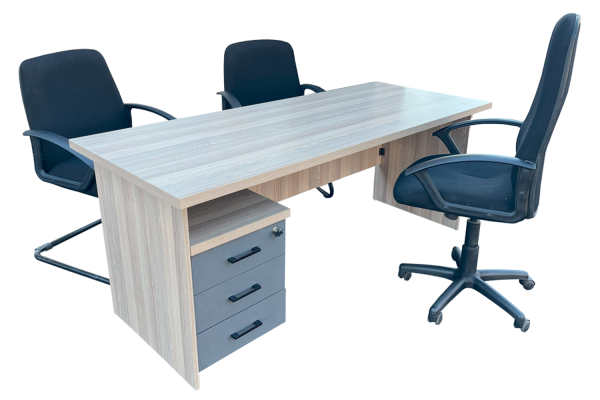 5 Piece Office Set Special (IQ Desk 1800, 1 Mono High back Chair, 2 Mono Visitors Chairs & IQ Mobile Pedestal) Aged Oak