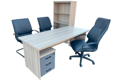 6 Piece Office Set Special (IQ Desk 1800, 1 Future High back Chair, 2 Future Visitors Chairs, Bookcase & IQ Mobile Pedestal) Aged Oak