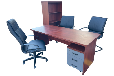 6 Piece Office Set Special (IQ Desk 1800, 1 Future High back Chair, 2 Future Visitors Chairs, Bookcase & IQ Mobile Pedestal) Royal Mahogany
