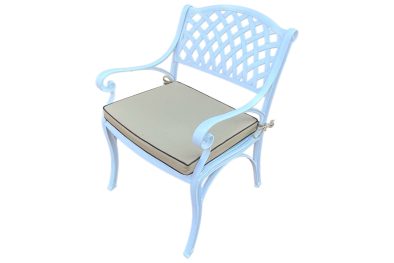 Aluminium-Atlas-Dining-Chair-White with beige cushion