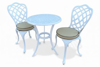 Aluminium Coral 2 Seater White Dining Set Special Round 600mm with Beige Cushions