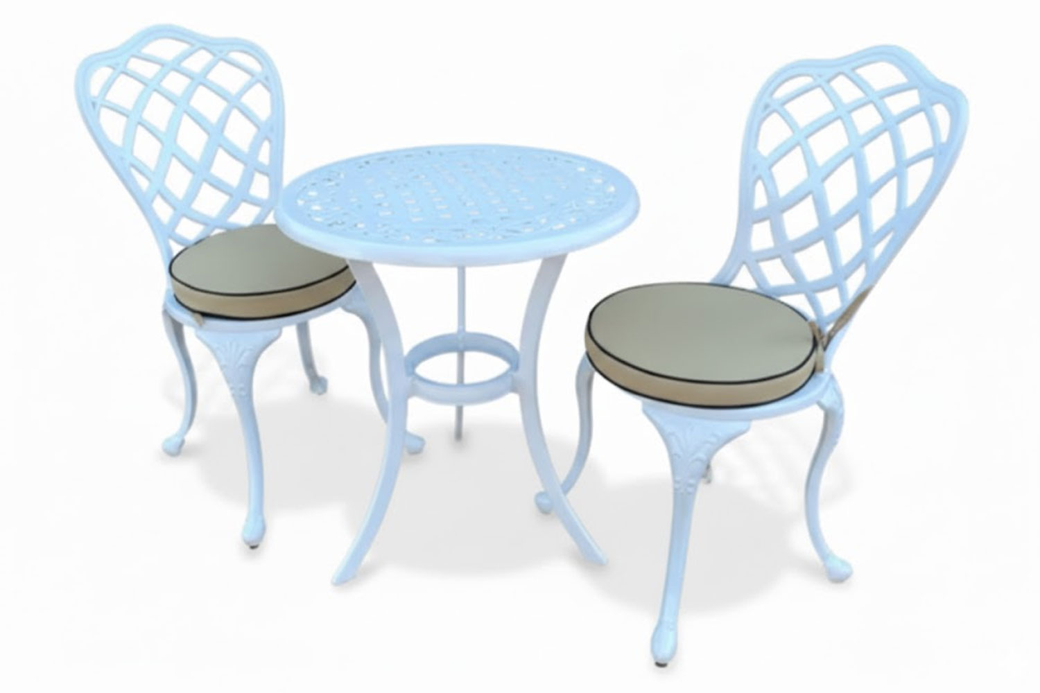 Aluminium Coral 2 Seater White Dining Set Special Round 600mm with Beige Cushions