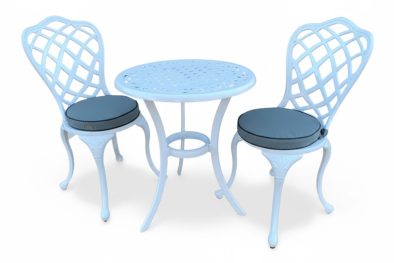 Aluminium Coral 2 Seater White Dining Set Special Round 600mm with Charcoal Cushions