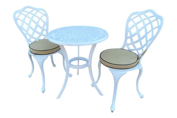 Aluminium Coral 2 Seater White Dining Set Special Round 600mm with Beige Cushions