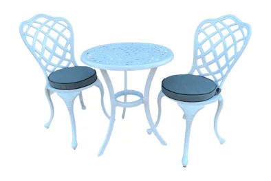 Aluminium Coral 2 Seater White Dining Set Special Round 600mm with Charcoal Cushions