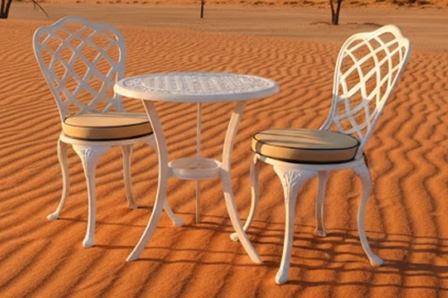 Aluminium Coral 2 Seater White Dining Set Special Round 600mm with Beige Cushions