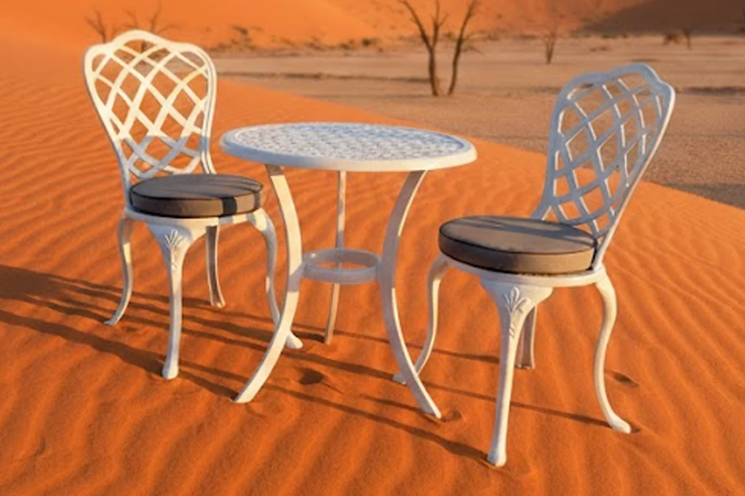 Aluminium Coral 2 Seater White Dining Set Special Round 600mm with Charcoal Cushions