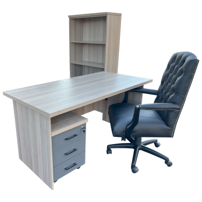 Empire Black 4 Piece Office Set Aged Oak - 1500 Desk