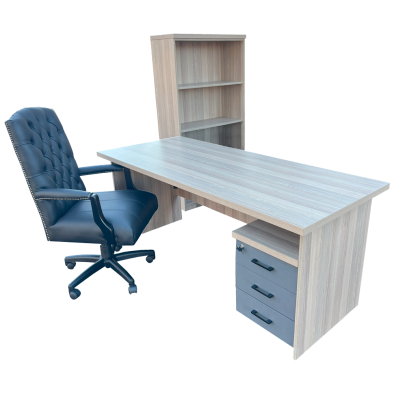Empire Black 4 Piece Office Set Aged Oak - 1800 Desk