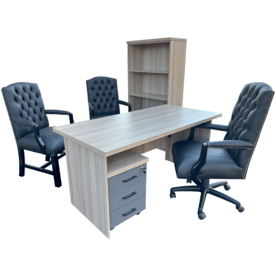 Empire Black 6 Piece Office Set Natural Oak - 1500 Desk