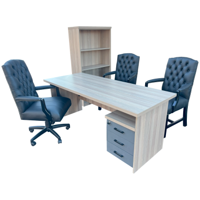 Empire Black 6 Piece Office Set Natural Oak - 1800 Desk