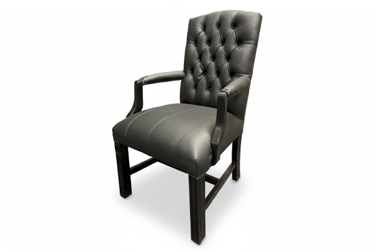 Genuine Full Leather Empire button Armchair - Black