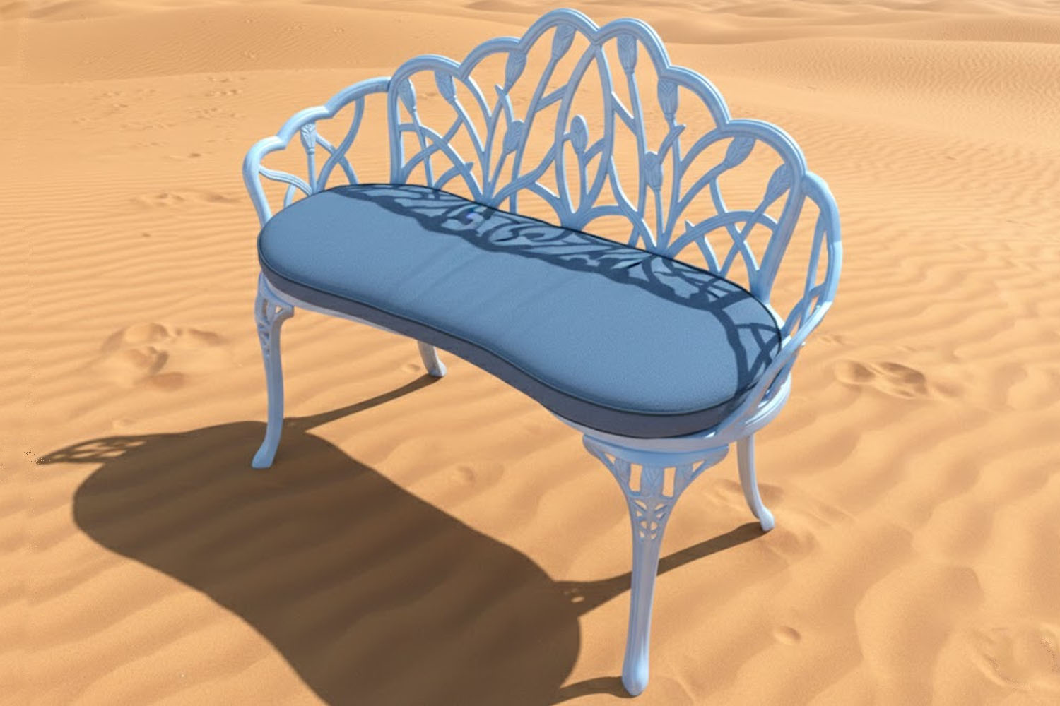 Aluminium-Tulip-Park-Bench-White-with-Charcoal-Cushion