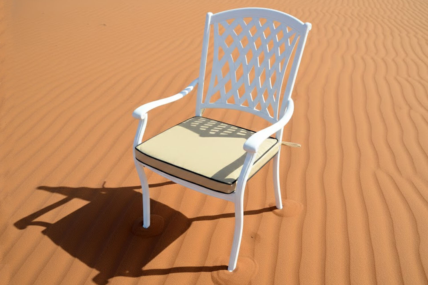 Tuscan Aluminium Dining Chair (White, Beige Cushion)