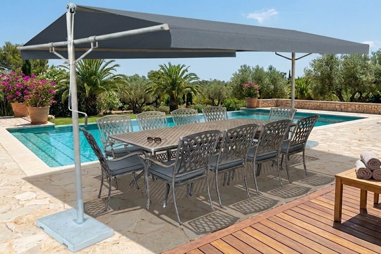 Tuscan Aluminium Dining Set 10-Seater (Charcoal Cushions) - Image 2