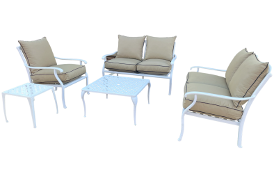 Aluminium 5 Piece 5 Seater Morris set White with Beige cushions