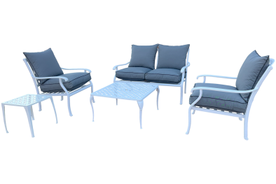 Aluminium 5 Piece 4 Seater Morris set White with Charcoal cushions