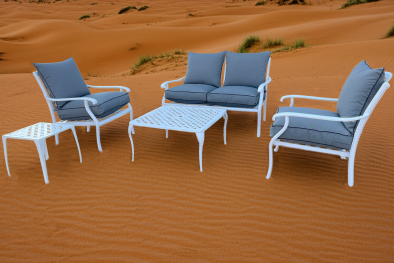 Aluminium 5 Piece 4 Seater Morris set White with cushions