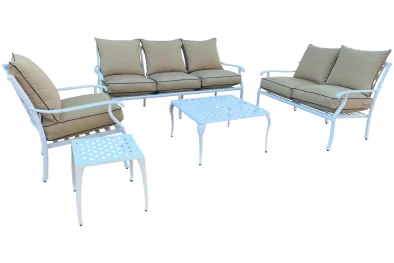 Aluminium Morris 5 piece Lounge set White with Beige cushions